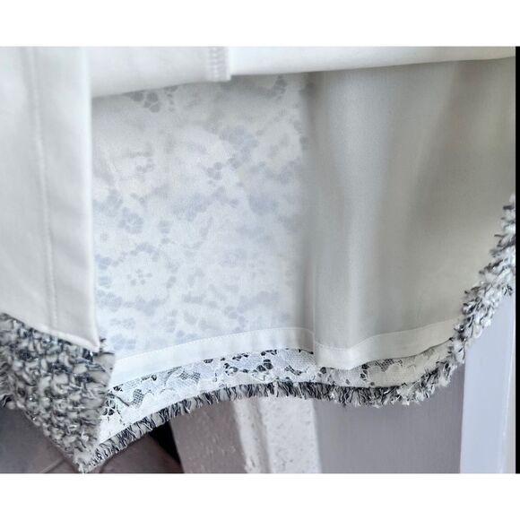 J Crew Women’s Fringe Tweed Lace Black White Sleeveless Top Sz Small - Picture 6 of 11